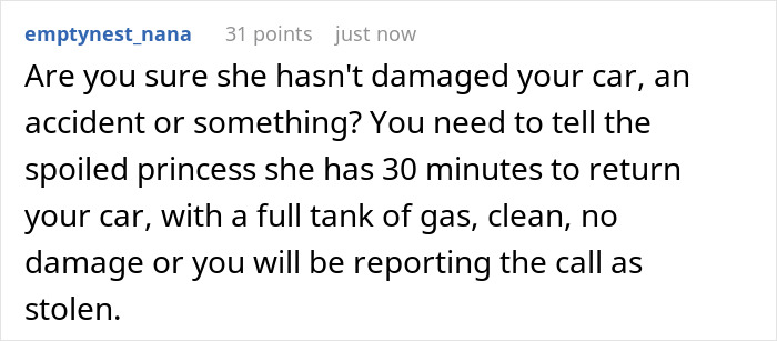 Comment warning about a lady borrowing a car for one hour and keeping it for days without returning. Comment warning about a lady borrowing a car for one hour and keeping it for days without returning.