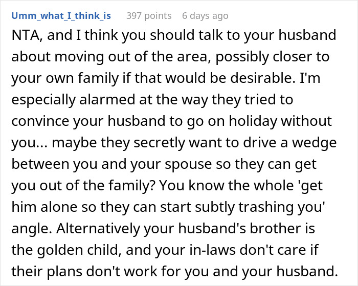 Comment about woman purposely excluding sick daughter-in-law from family holiday, causing conflict and tension in family dynamics. Comment about woman purposely excluding sick daughter-in-law from family holiday, causing conflict and tension in family dynamics.