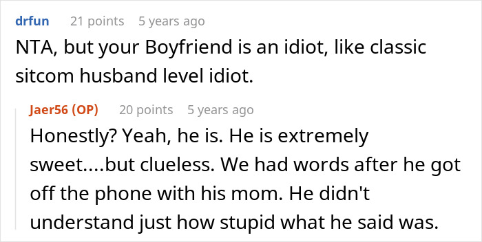 Comment thread discussing a boyfriend’s clueless reaction after his mom’s secret cookie recipe is perfected by his partner. Comment thread discussing a boyfriend’s clueless reaction after his mom’s secret cookie recipe is perfected by his partner.