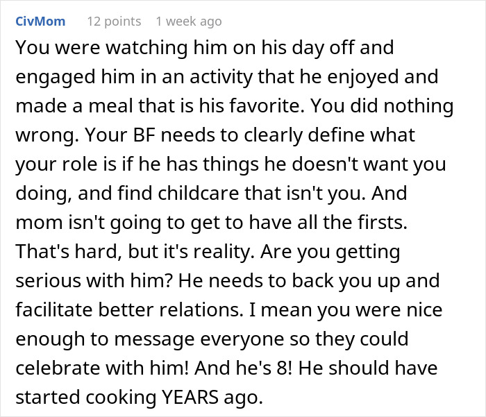 ALT text: Online comment discussing man upset after ex blew up on GF for bonding with their son and causing breakup.