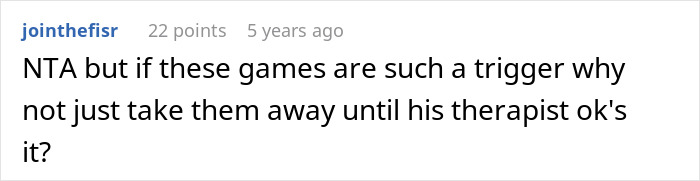 Text post with user jointhefisr suggesting to take away games until therapist approval, discussing teen breaking new chair.