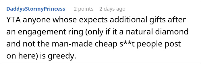 Man thinks proposal counts as Christmas gift but gets a reality check in online discussion about engagement expectations.