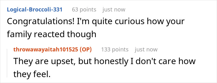 Screenshot of an online discussion about a guy rejecting his sister&rsquo;s idea for his big wedding causing family conflict.