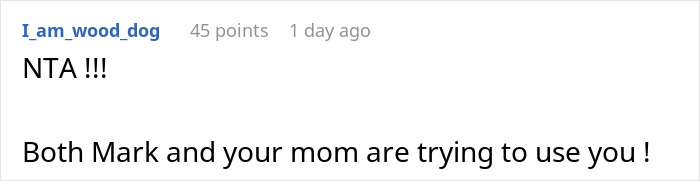 Screenshot of a comment discussion where a user reacts to a situation about a guy thinking his girlfriend&rsquo;s son is a free babysitter.