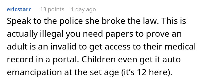Comment discussing the illegality of spying on therapy sessions and the need for legal proof to access medical records.