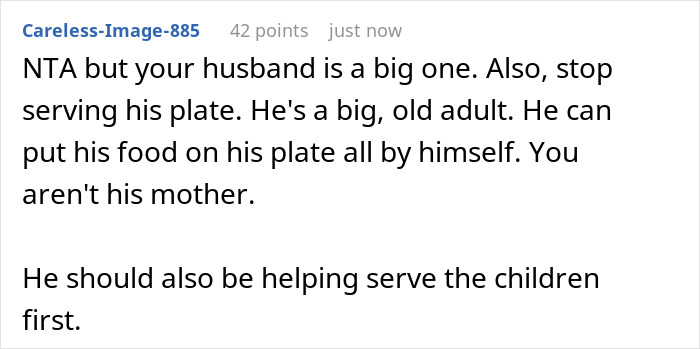 Comment discussing a husband’s role during Thanksgiving when a MIL is hogging food and DIL confronts her about it. Comment discussing a husband’s role during Thanksgiving when a MIL is hogging food and DIL confronts her about it.