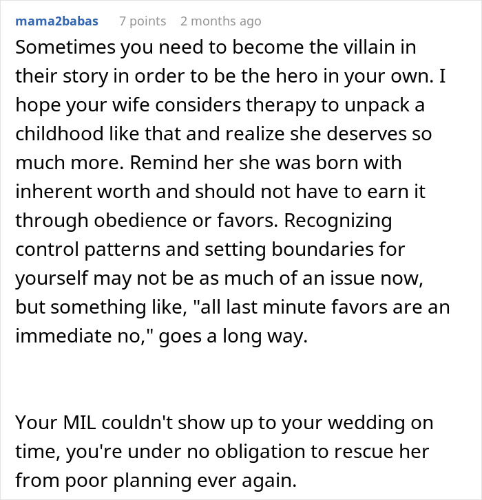 Comment discussing MIL playing the victim while family cuts contact with a gay couple, focusing on boundaries and control.