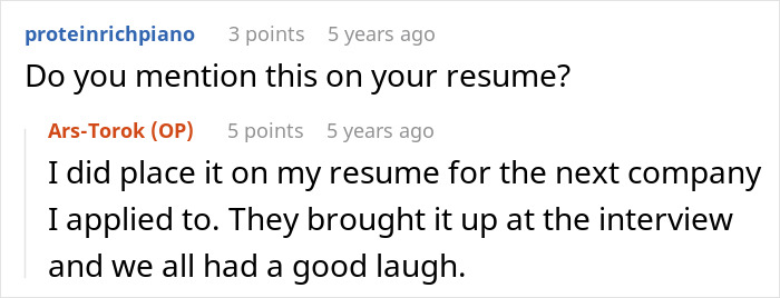 Screenshot of a Reddit conversation about including a humorous job experience on a resume involving bagel delivery.