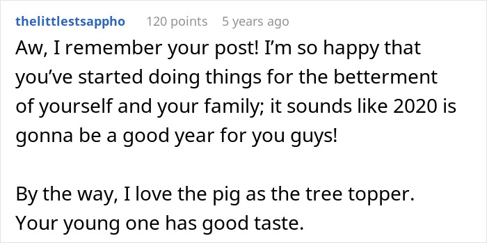 Comment from user thelittlestsappho expressing support for a father wanting to cancel Christmas due to affordability concerns.