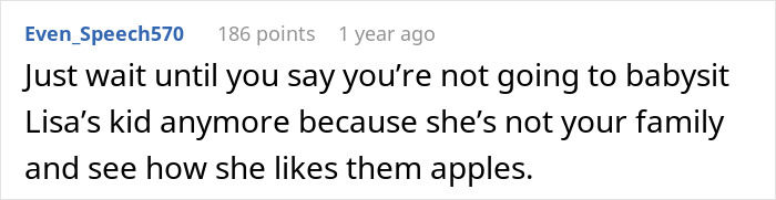 Screenshot of a user comment discussing family conflict during a Thanksgiving celebration involving a husband, wife, and kids.