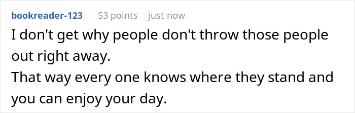 User comment about guests wanting to remove dress code breaker at wedding, discussing bold red dress reaction.