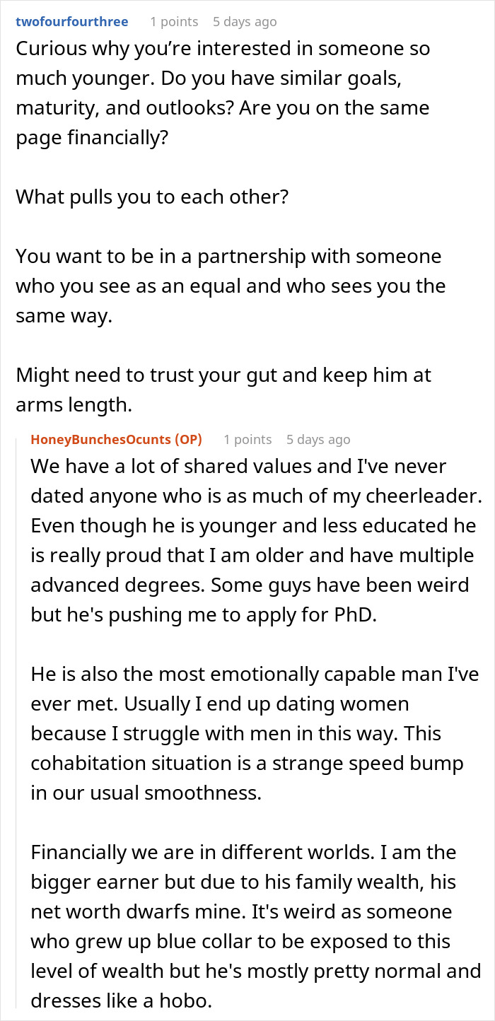 Reddit conversation about GF feeling uneasy every time BF mentions moving in, fearing losing independence and role changes. Reddit conversation about GF feeling uneasy every time BF mentions moving in, fearing losing independence and role changes.