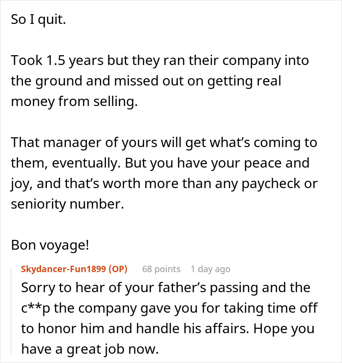 Screenshot of a text conversation discussing an employee quitting due to the hospital&rsquo;s family first vacation policy conflict.