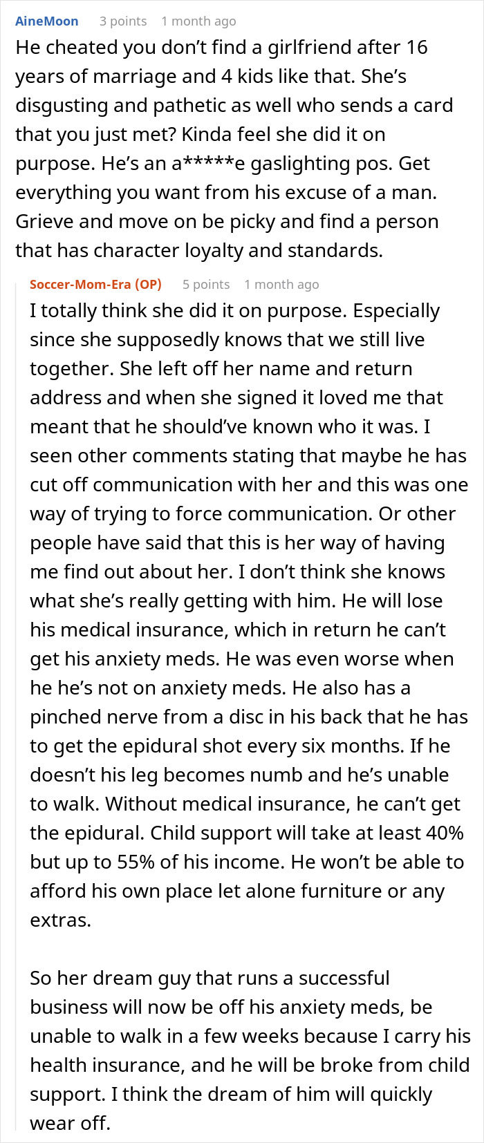 Reddit conversation about a man finding a girlfriend while working things out with his wife and getting dumped.