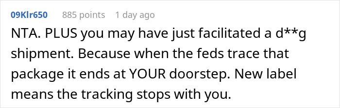 Screenshot of an online comment discussing wrong package delivery and responsibility to return shipments at recipient&rsquo;s cost.