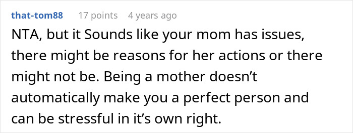 Screenshot of an online comment discussing mom issues and the stress of celebrating kids’ birthdays during holidays. Screenshot of an online comment discussing mom issues and the stress of celebrating kids’ birthdays during holidays.