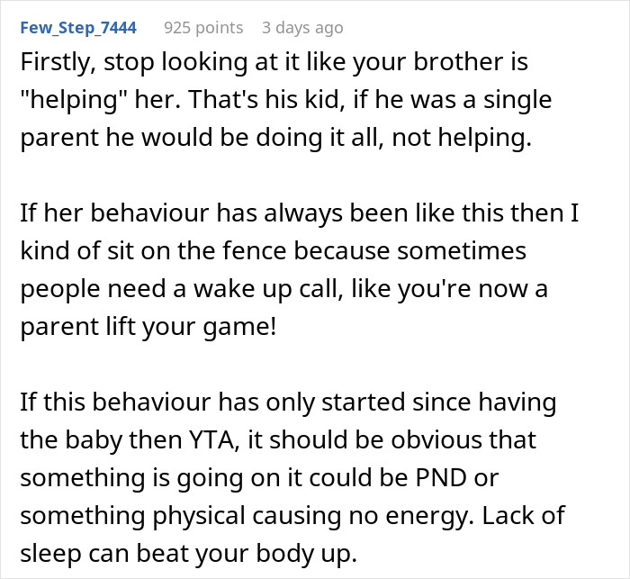 Text post sharing advice on parenting responsibility and challenges of being a stay-at-home mom versus stay-in-bed mom.