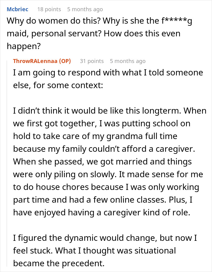 Reddit discussion about man treating wife like servant and his shock that she no longer feels attracted to him.