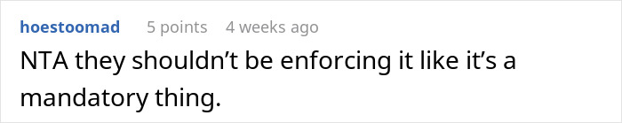 Comment discussing a family chat about birthday money, expressing that enforcing rules should not be mandatory.