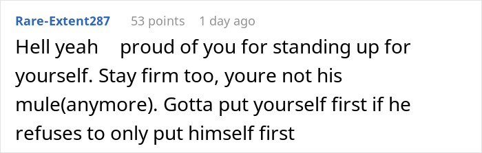 Screenshot of an online comment encouraging confidence after a woman stops treating her husband like a kid, leading to chaos.