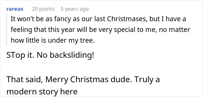 Commenter reflecting on a father wanting to cancel Christmas due to affordability and emotional impact on the family.
