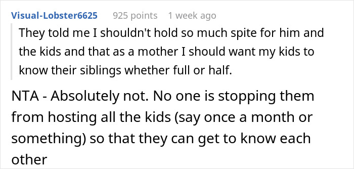 Screenshot of a forum comment discussing refusal to host a blended family Christmas with ex&rsquo;s affair kids.