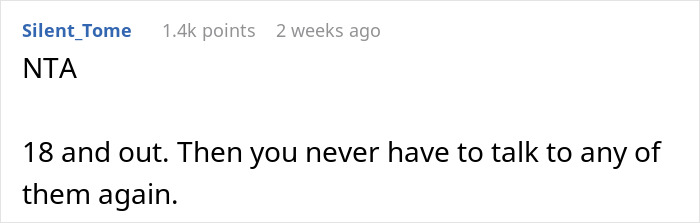 Comment from user Silent_Tome on a forum post about a teen giving father a reality check on his 50th birthday.