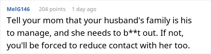 Text comment about managing husband's family dynamics, reflecting a woman&rsquo;s emotional struggle with her sister-in-law on Thanksgiving.