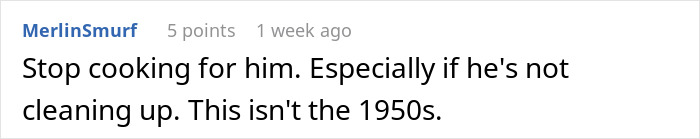 Screenshot of an online comment about a guy leaving domestic chores to his wife and her refusal to play his mommy.