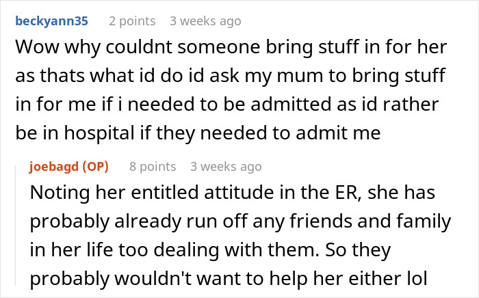 Text conversation showing a Karen patient with an entitled attitude trying to impose rules on ER staff and calling the cops.