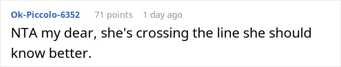Comment discussing a woman’s petty revenge on her husband’s coworker who tried to seduce him, disagreeing with her actions. Comment discussing a woman’s petty revenge on her husband’s coworker who tried to seduce him, disagreeing with her actions.