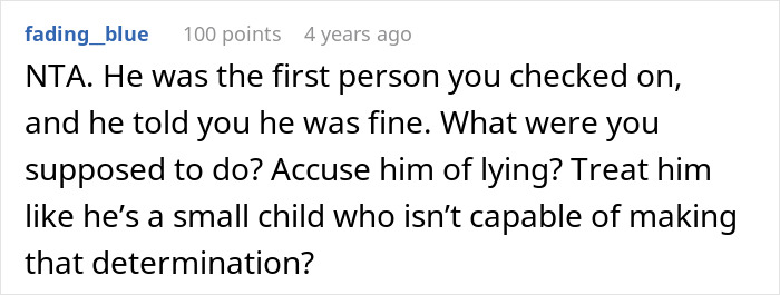 Reddit comment discussing a guy upset his nurse girlfriend prioritized dogs and a baby during a car crash.