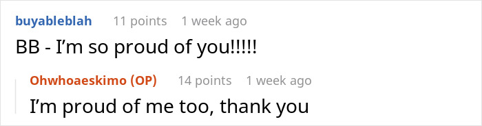 Screenshot of an online conversation where a woman shares an inspiring 5 year update after leaving her cheating husband. Screenshot of an online conversation where a woman shares an inspiring 5 year update after leaving her cheating husband.