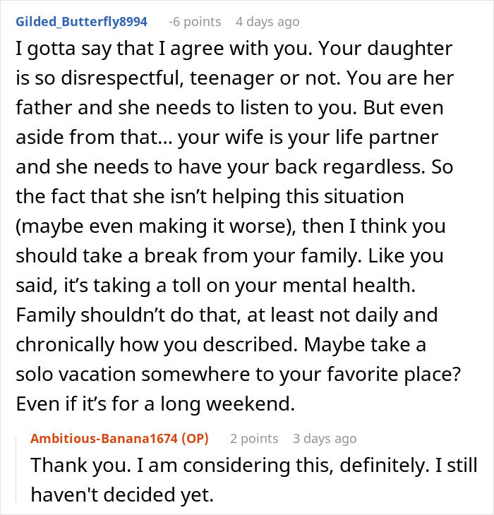 Reddit user discusses dealing with a teen&rsquo;s rude attitude for years and considering leaving his entire family for relief.