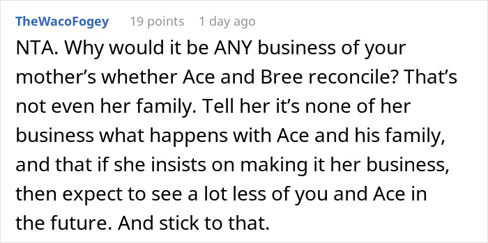 Screenshot of online comment discussing family tensions with sister-in-law and Thanksgiving reconciliation advice.