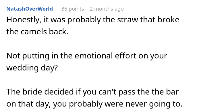 Comment discussing emotional effort in wedding vows after a guy uses ChatGPT, with the bride running away from the altar.