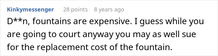 Comment discussing lawsuit over kids using neighbor&rsquo;s yard without permission leading to injury and legal action.