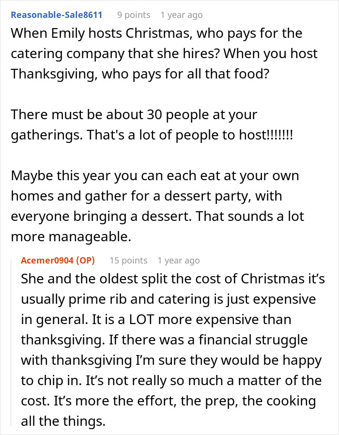 Online discussion about a woman asking for a break from hosting a traditional family Thanksgiving, seen as selfish by sisters.