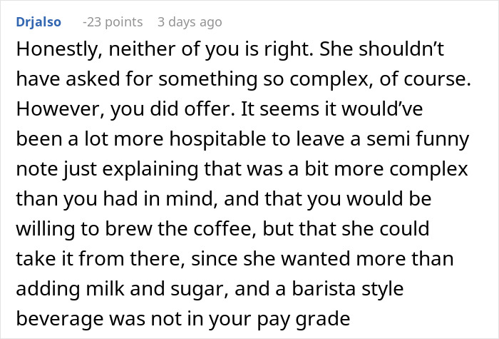 Screenshot of an online discussion about a mother-in-law offering to make morning coffee for daughter-in-law, ignoring recipe instructions.