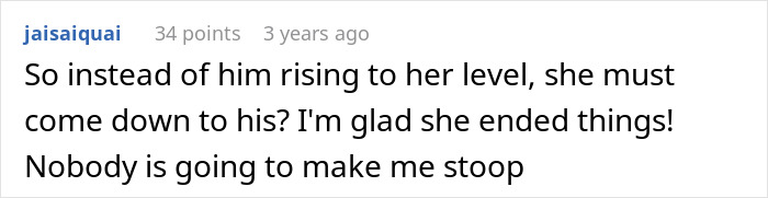 Screenshot of an online comment expressing support for a woman leaving the US due to her boyfriend not handling her success.