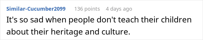 Comment on Reddit about heritage and culture related to Indian grandmother demanding DNA test over baby's pale skin concerns.