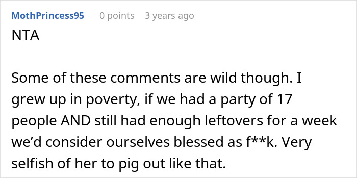 Comment on a forum criticizing a girlfriend for eating all the leftovers, mentioning concerns about weight gain and selfish behavior.