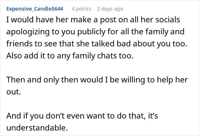 Comment advice on social media apology and family chats related to sibling refuse newborn nephew care situation.