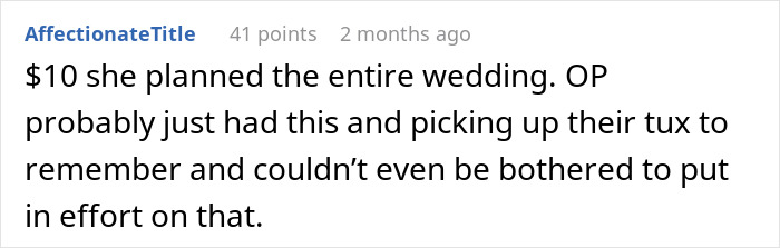 Screenshot of a forum comment discussing a wedding where vows were written with ChatGPT and the bride ran away from the altar.