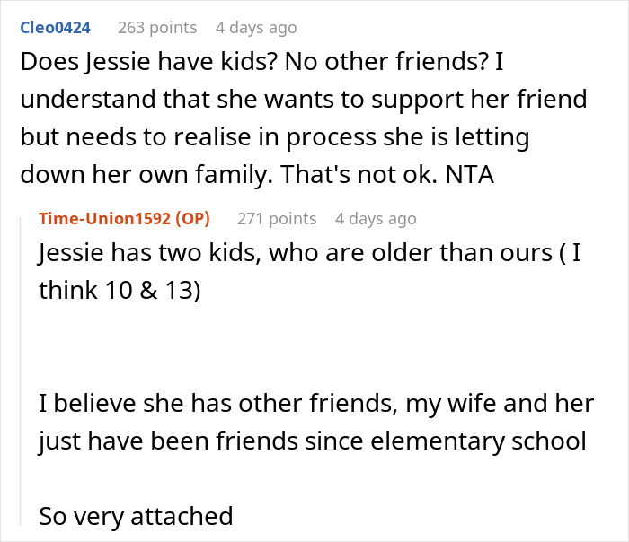 Reddit conversation about a mom prioritizing widowed friend over her kids, causing husband to be upset for over a month. Reddit conversation about a mom prioritizing widowed friend over her kids, causing husband to be upset for over a month.