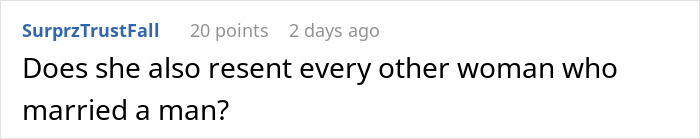 Comment discussing a woman refusing to let her homeless sister-in-law move in, mentioning resentment and accusations.