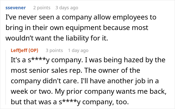 Screenshot of Reddit conversation about an employee’s $1.8K office chair causing job loss and company liability concerns. Screenshot of Reddit conversation about an employee’s $1.8K office chair causing job loss and company liability concerns.