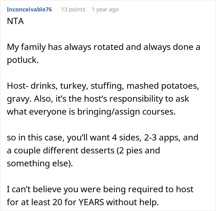Woman asks for a break from hosting traditional family Thanksgiving, causing conflict with sisters over selfishness.