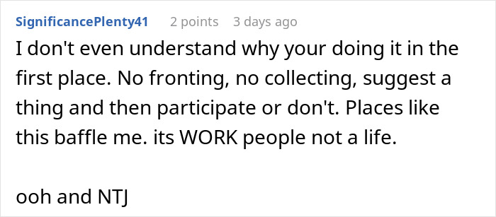 Screenshot of a Reddit comment discussing coworkers ghosting on Venmo and the frustration with no birthday celebrations.