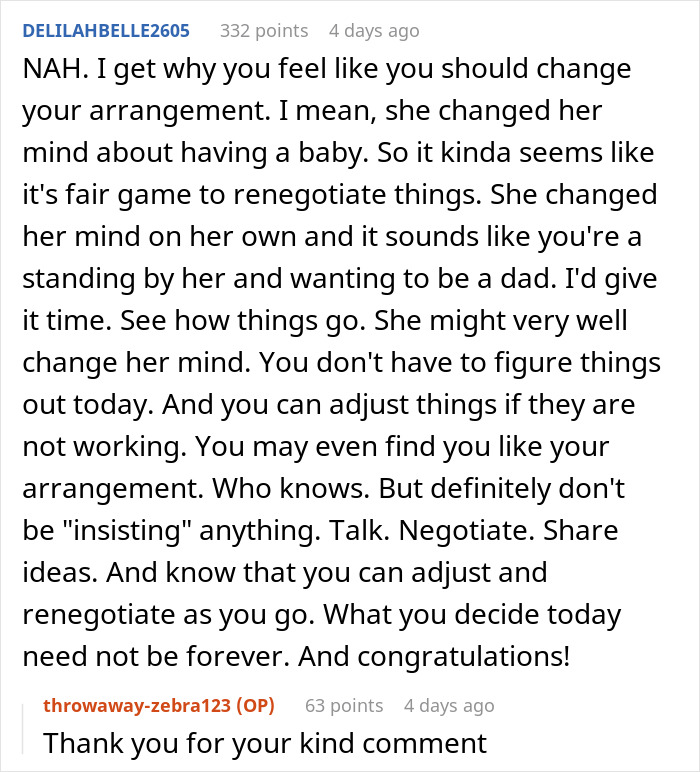 Comment discussing relationship advice for pregnant girlfriend refusing to move together, emphasizing communication and negotiation.